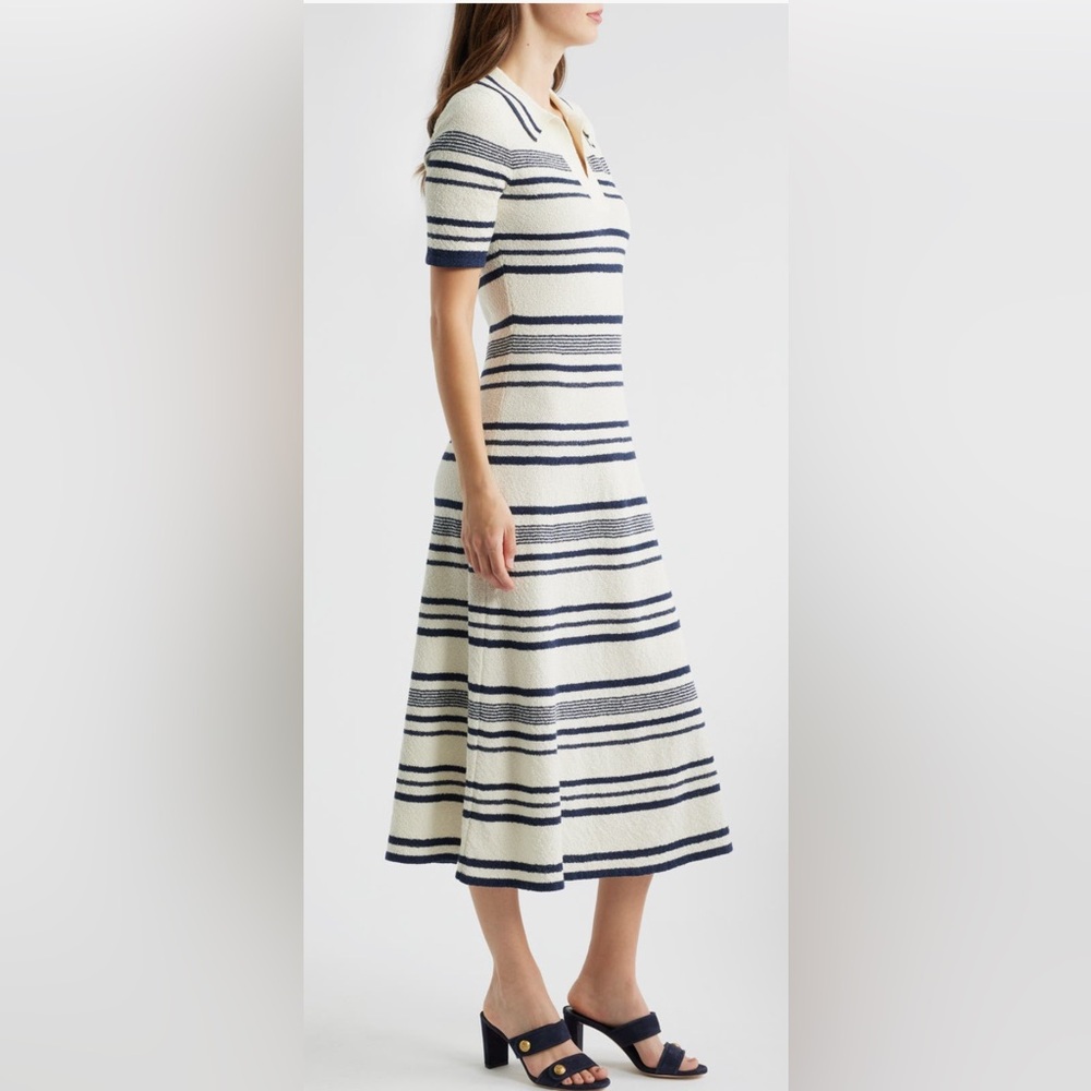 Zoe and Claire Striped Navy and White Midi Polo Dress - Picture 5 of 10